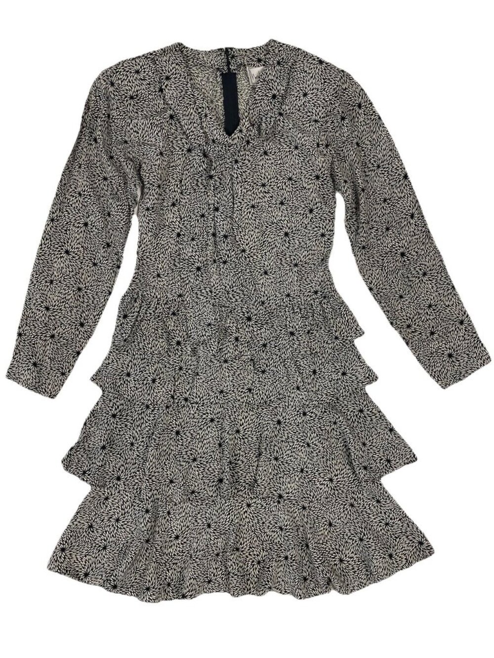 Vintage Nicole Miller Rayon Tiered Ruffle Dress 90s Floral Shoulder Pads Size 2